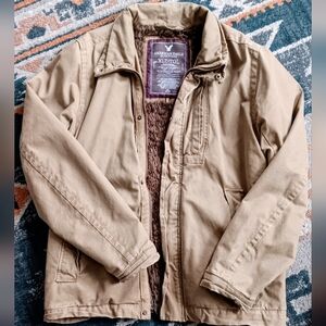 American Eagle Outfitters Tan Utility Jacket with Teddy Lining (Carhartt Style)